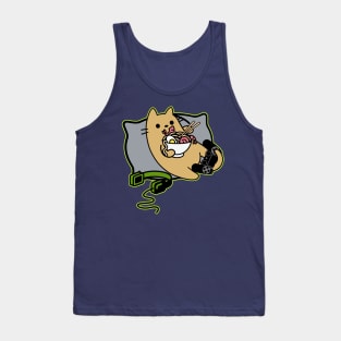 Nerdy Ramen Eating Gamer Cat Game Paused Tank Top